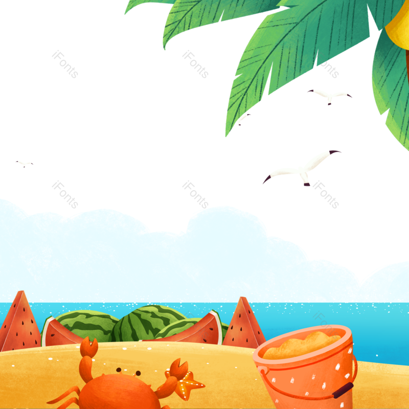 叶子图片,西瓜元素,夏天PNG,卡通插画免抠素材